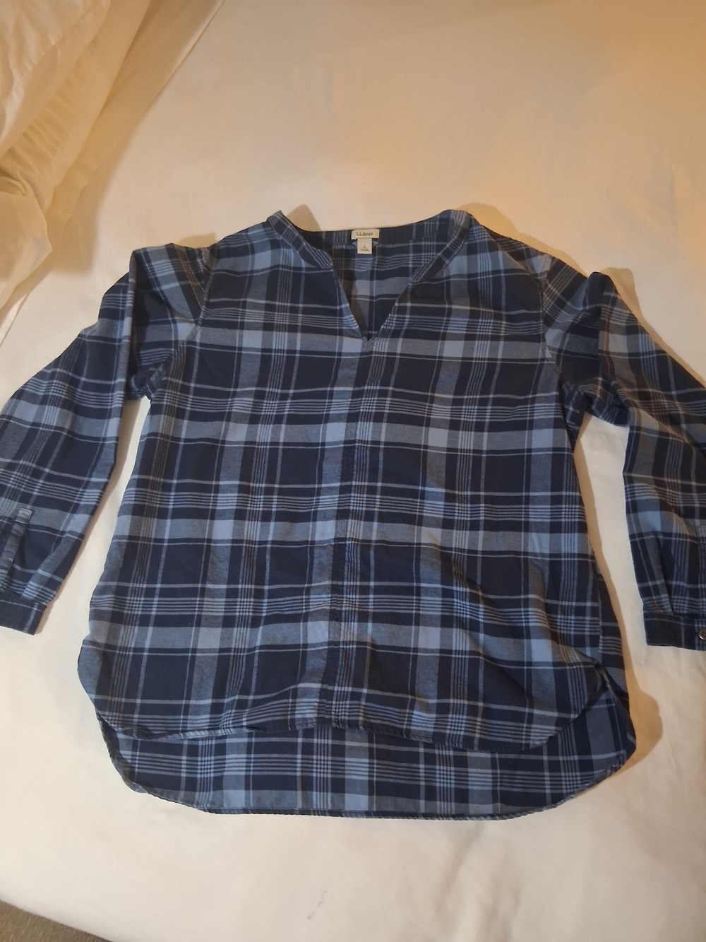 L.L. Bean Navy and Light Blue Plaid Long-Sleeve Shirt